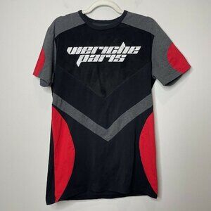 Vie + Riche Paris Mens Graphic T Shirt Faux Suede Size Small Red Black Gray